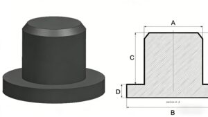 Dimension drawing of silicone washer plug T-shape