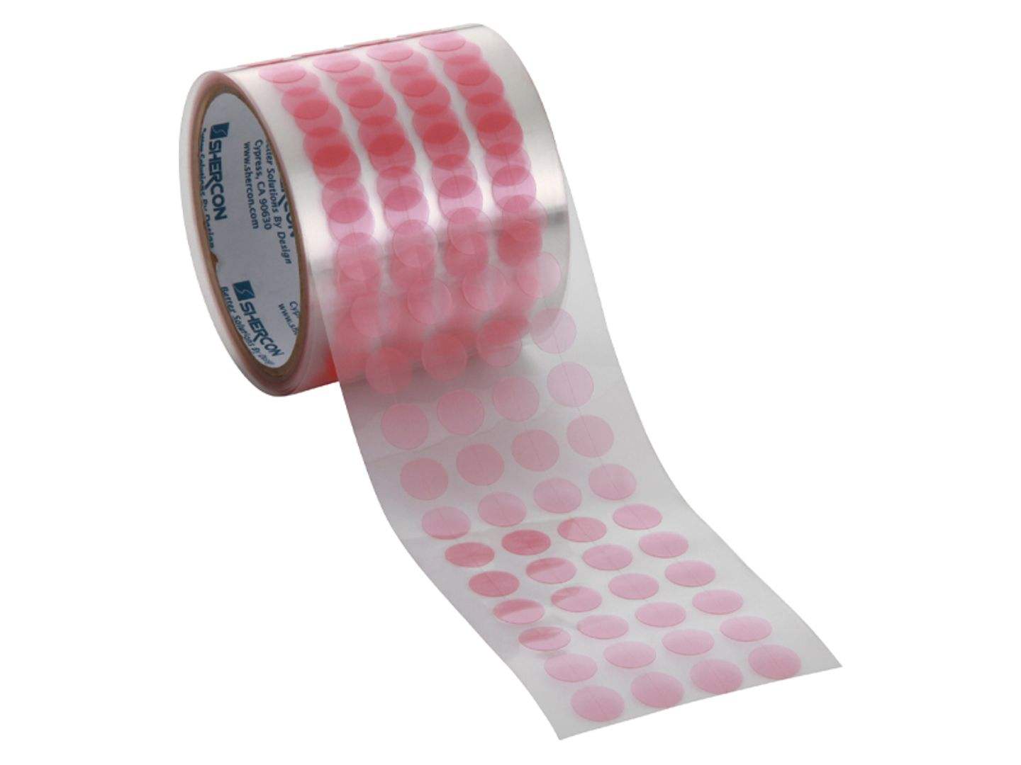 Green masking discs dots on clear liner roll